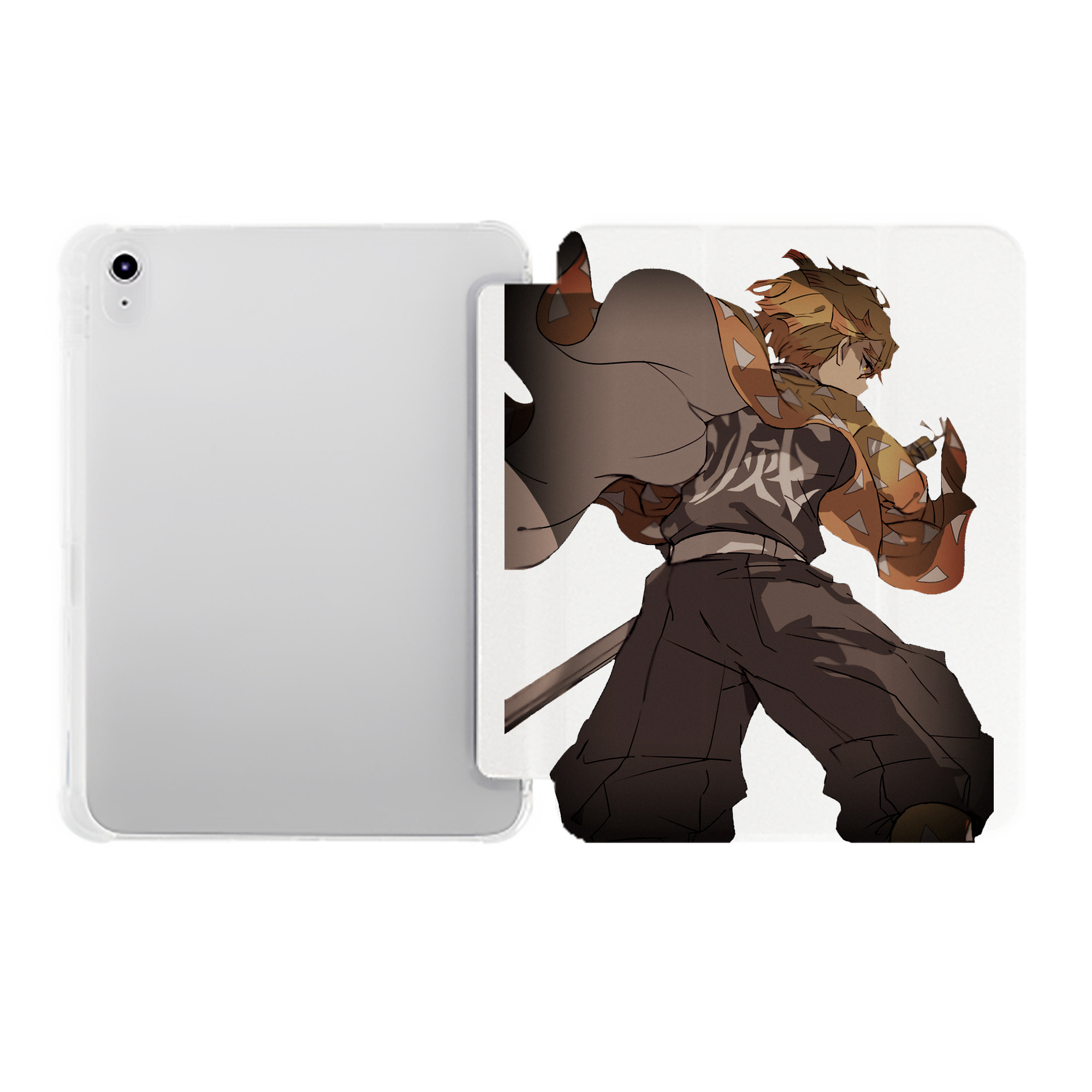 （画像用） 鬼滅の刃（きめつのやいば）我妻 善逸／あがつま ぜんいつ Agatsuma Zenitsu IPad ケース ペン収納付き 三つ折りスタンド PUレザー×シリコン 対応機種9.5/10.5/10.9インチ
